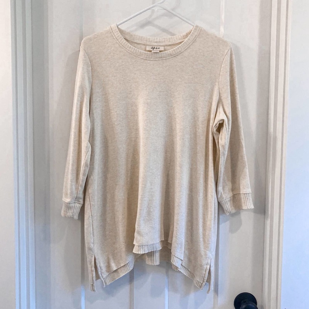 Style & Co Cream Tunic Sweatshirt Sweater Medium